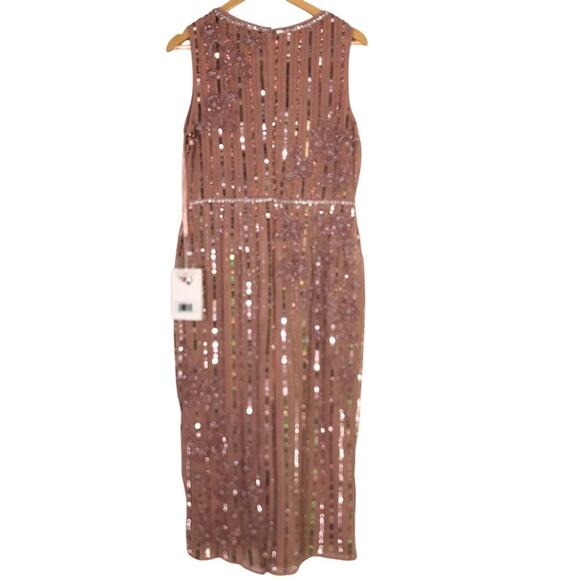 Mac Duggal 70260 Dress Floral Beadwork Sleeveless Midi Sheath Rose Pink NWT 10 - Picture 4 of 8